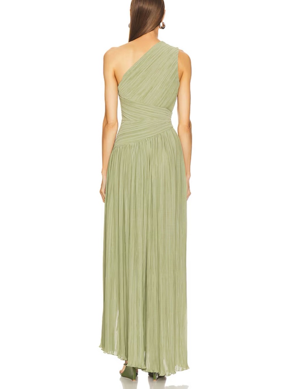 Michael Costello One-Shoulder Olive Dress with Side Slit - Picture 2 of 11